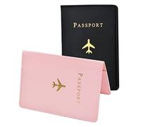 WANDIC Lot de 2 protège Passeport, Etui de Protection-Passeport Noir et Rose - Protege Passeport Francais pour Passeport, Carte d'embarquement, Carte de Crédit, Voyage