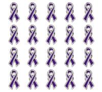 WANDIC Lot de 20 broches en forme de ruban violet avec strass pour sensibilisation à la maladie d'Alzheimer - Pour funérailles, deuil, deuil, souvenir