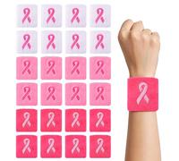 WANDIC Lot de 24 bracelets de sensibilisation au cancer du sein - Ruban rose - Bracelets de sport en polyester doux et respirant - Taille unique pour homme et femme - Cadeau d'entraînement caritatif