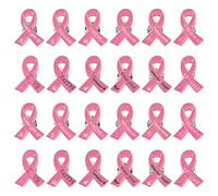 WANDIC Lot de 24 broches en forme de ruban rose, épinglettes de sensibilisation au cancer du sein, avec 12 types de mots, bijoux en émail pour femme