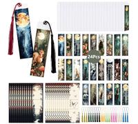 WANDIC Lot de 24 marque-pages en acrylique sur le thème des animaux de la forêt mystérieux avec autocollants de transfert UV DTF pour scrapbooking avec pompons pour journal intime