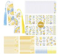 WANDIC Lot de 24 marque-pages en acrylique sur le thème des citrons de dessin animé autocollants de transfert UV DTF imperméable à faire soi-même scrapbooking pour cadeaux de journal intime