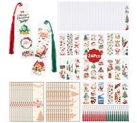 WANDIC Lot de 24 marque-pages vierges en acrylique sur le thème de Noël avec autocollants UV DTF et pompons de 2 couleurs, marque-pages rectangulaires transparents