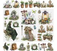 WANDIC Lot de 3 feuilles d'autocollants à frotter pour meubles, thème papillon magique rétro, décalcomanies pour bricolage, scrapbooking, albums photo, décoration, 15 x 30 cm, vert