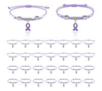 WANDIC Lot de 30 bracelets tissés en ruban violet, bracelets de sensibilisation à la violence domestique, au pancréas et à la maladie d'Alzheimer pour l'espoir, la force et le soutien caritatif