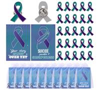 WANDIC Lot de 30 broches en forme de ruban bleu sarcelle et violet - Pour prévenir le et les agressions sexuelles - Avec sacs individuels en maille - Pour activités commémoratives
