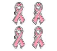 WANDIC Lot de 4 Broches en Forme de Ruban Rose en Strass pour Sensibilisation au Cancer du Sein et à l'espoir pour Femme