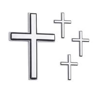 WANDIC Lot de 4 feuilles d'autocollants 3D en forme de croix en métal pour voiture Jésus Christ Foi Ligne noire argentée pour décoration de portes et fenêtres