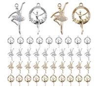 WANDIC Lot de 48 Breloques de Noël sur Le thème de la Danse, Or et Argent, Collection de Bijoux à Faire soi-même pour Les Danseuses et amies Ballerines, 1,6 x 2,8 cm