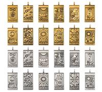 WANDIC Lot de 48 pendentifs en forme de carte de tarot, breloques de tarot dorées et argentées classiques pour loisirs créatifs, fabrication de bijoux