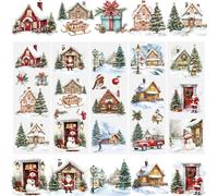 WANDIC Lot de 5 feuilles d'autocollants de Noël avec scène de neige, Père Noël, meubles, conte de fées, décalcomanies à frotter sur les transferts pour travaux manuels, 10 x 30 cm