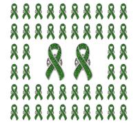WANDIC Lot de 50 broches en forme de ruban vert pour sensibilisation au cancer du foie et à la transplantation d'organes avec insignes en poudre scintillante pour déclaration de soutien