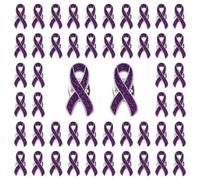 WANDIC Lot de 50 broches en ruban violet avec poudre scintillante, maladie d'Alzheimer, sensibilisation à la violence domestique, insignes commémoratifs pour deuil funéraire