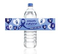 WANDIC Lot de 50 étiquettes autocollantes en ruban bleu pour bouteille d'eau, 20 x 5 cm, pour la sensibilisation au cancer du côlon, de la prostate, du cancer du rectum (style A)