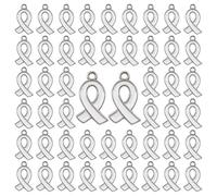 WANDIC Lot de 50 pendentifs en forme de ruban blanc en alliage pour sensibilisation au cancer du poumon et du cancer des os - Accessoires pour loisirs créatifs, colliers, bracelets, bijoux