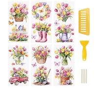 WANDIC Lot de 6 autocollants de transfert, motif tulipes à frotter, autocollants printaniers, papillons et fleurs pour emballage cadeau, scrapbooking, albums photo, meubles, 15 x 30 cm