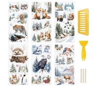 WANDIC Lot de 6 feuilles d'autocollants à frotter pour meubles, thème animaux d'hiver, décalcomanies de transfert de Noël pour loisirs créatifs, scrapbooking, albums photo, décoration, 15 x 30 cm