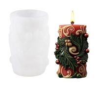 WANDIC Moule cylindrique en silicone « Merry Christmas » - Motif feuille de houx - Pour bougies, savons, résine - Pour décoration de Noël