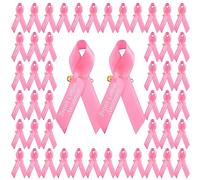 WANDIC Octobre Rose Lot de 100 broches en ruban de sensibilisation rose en polyester imprimé pour femme, 100, Polyester