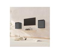 2x Armoires Murales Armoires Flottantes Suspendues Meubles de Rangement Salon Salle de Séjour Intérieur Gris 30x30x40 cm Bois de Pin Massif