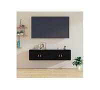 vidaXL 2X Armoires Murales Centres de Divertissement Flottantes Armoires de Rangement Salon Salle de Séjour Noir 60x30x30 cm Bois de Pin Massif