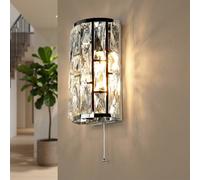 Wandleuchte Applique Murale Interrupteur H:27 CM Petit Cristal 2x E14 Art Déco