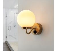 Wandleuchte Bain IP44 avec Interrupteur En Laiton Verre Blanc Écran de Boule Mur