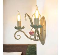 Wandleuchte Blanc Rose 2-flammig E14 Verre Métal Floral Rustique Lampe Intérieur