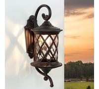 Applique Extérieur Noir Verre Aluminium IP23 Terrasse Jardin P:23,5 cm Lanterne E27 Nostalgie Rustique Applique Extérieure Cour LANTERN