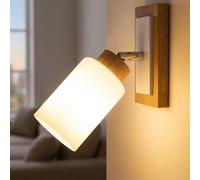 Wandleuchte Murale Flurleuchte Bois Marron Métal Blanc Mat Inclinable H 25 cm