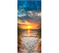 wandmotiv24 Papier Peint de Porte Vue ? Travers la Dune, la mer, Le Coucher du Soleil 90 x 200 cm (L x H) - autoadhésif Photo, Moderne M1293