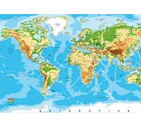 wandmotiv24 Photo murale carte du monde L 300 x 210 cm - 6 pièces photo, papier peint non tissé Relief, océan M1424