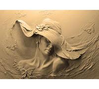 wandmotiv24 Photo murale Sculpture sépia femme papillons en plâtre M 250 x 175 cm - 5 pièces photo, papier peint non tissé mur M5265