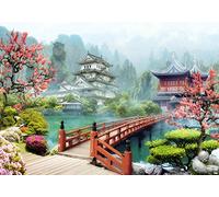 wandmotiv24 Photo murale Village d'Asie Japon M 250 x 175 cm - 5 pièces photo, papier peint non tissé Bonsaï, fleur de cerisier, fresque M1072