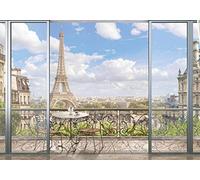 wandmotiv24 Photo murale Vue balcon Paris XS 150 x 105cm - 3 pièces photo, papier peint non tissé Ville, tour eiffel, france M1216