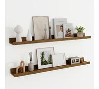 Wandregal Holz 90 cm, Regal Wand Bilderleiste für Bilderrahmen und Bücher 2er Set, Schweberegal aus MDF Holz, Regalbrett Wandboard für Küche, Wohnzimmer, Schlafzimmer & Arbeitszimmer, Vintage Braun