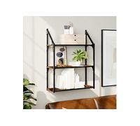 vidaXL Étagère Murale 3 Niveaux, Bibliothèque Suspendue, Armoire à Livres Flottante, Meuble de Rangement Salon Bureau Maison Intérieur, Moderne, Chêne Fumé