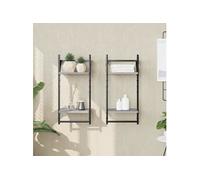 Wandschappen 2-laags met stangen 2 st 30x25x65 cm grijs sonoma836256