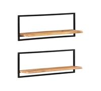Wandschappen 2 st 100x24x35 cm massief acaciahout en staal 338457
