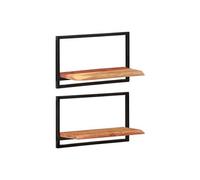 Vidaxl Étagères Murales 2 Pcs 60x25x35 Cm Bois D'acacia Et Acier Multicolore