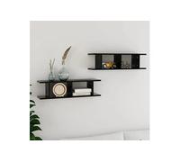 Wandschappen 2 st 75x18x20 cm bewerkt hout zwart807188