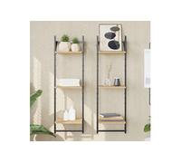 vidaXL Étagères Murales à 3 Niveaux avec Barres 2 pcs, Étagères Suspendues avec Rangement, Étagères de Présentation Flottantes Salon, Moderne, Chêne Sonoma