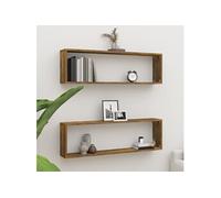 vidaXL Wandschappen kubus 2 st 100x15x30 cm bewerkt hout gerookt eiken815906 Marron G