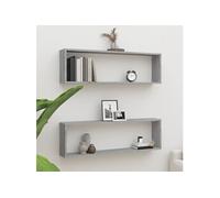 vidaXL Étagères murales Cube 2 pcs Sonoma Gris 100x15x30 cm Bois