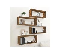 Wandschappen kubus 4 st 60x15x23 cm bewerkt hout gerookt eiken815925