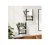 Wandschappen met stangen 2 st 20x25x30 cm grijs sonoma eiken836231