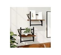 Wandschappen met stangen 2 st 30x25x30 cm bruin eikenkleur836237
