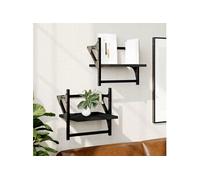 Wandschappen met stangen 2 st 30x25x30 cm zwart836233