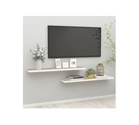 Wandschappen zwevend 2 st 120x23,5x3,8 cm MDF eikenkleurig wit326586