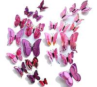 WandSticker4U®- [24 pièces] PAPILLONS decoratifs 3D à DOUBLE AILE et AIMANT, couleur: rose/violet I Papillon 3D décoration pour salon chambre enfant cuisine frigo, meuble armoire mur fête adulte ado